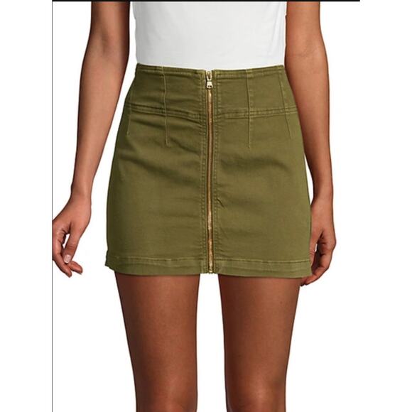 Free People Virgo Zip Front Mini Skirt Cadet Green Cotton Stretch Womens 26 - Picture 5 of 6